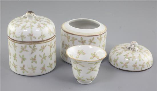 A pair of Chinese covered wine warmers and cups, late 19th century, height 9.5cm